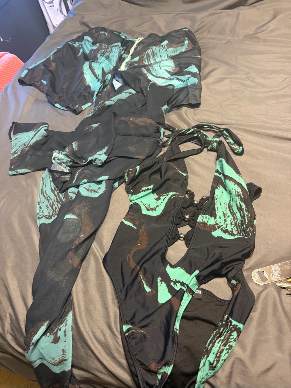 Black & Teal Abstract One-Piece Swimsuit
